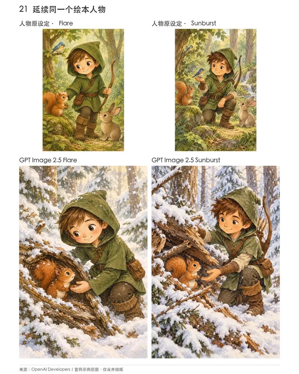 原文少年森林英雄在雪地帮助松鼠的角色连续性示例